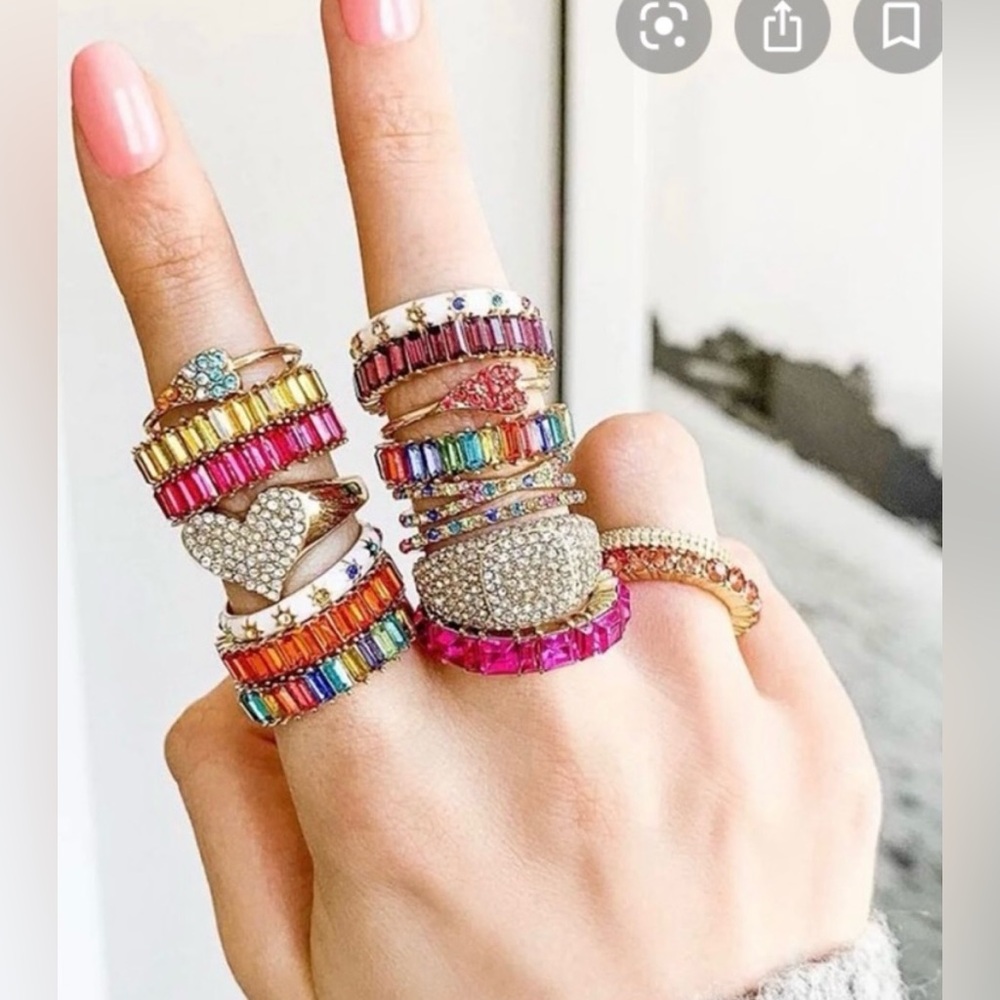 BaubleBar Serilda pave statement ring gold crystal rhinestone stack NWT size 5